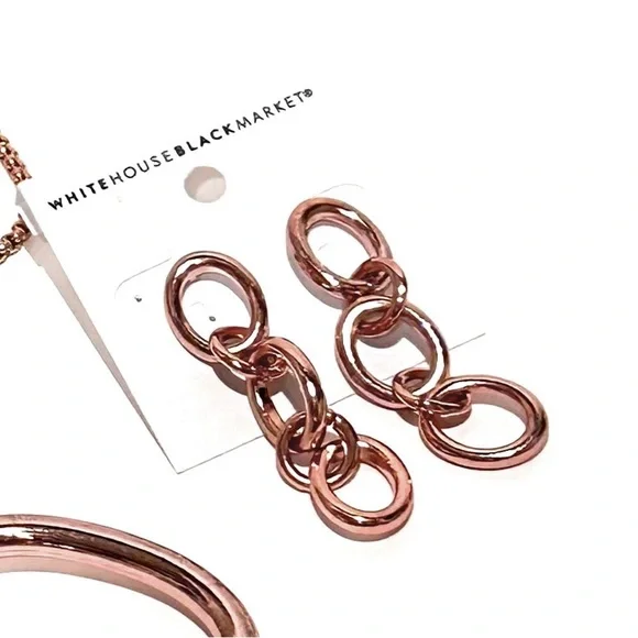 WHITE HOUSE BLACK MARKET Rose Gold Oval Link Dangle Earrings | NWT - Picture 8 of 9